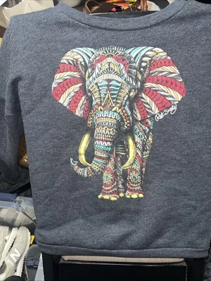 RIOT SOCIETY Men Medium Gray Colorful ELEPHANT Sweatshirt Made In USA - Image 1 of 3