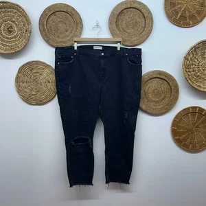 Jean de tiro alto Abercrombie negro denim desgastado The Mom talla grande 37/24 - Imagen 1 de 5