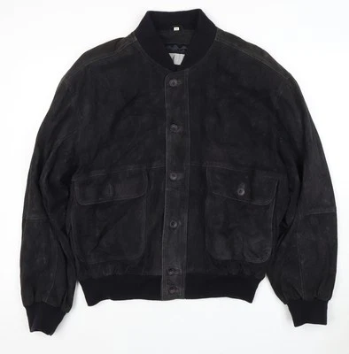 Black Leather Bomber Jacket L Unisex Casual Stylish - Image 1 of 4