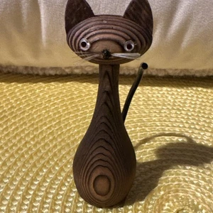 "Estatuilla de gato de madera MCM Cryptomeria Japonica hecha en Japón 3,5"" de colección" - Imagen 1 de 10