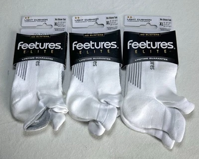 Paquete de 3 calcetines deportivos Feetures para hombre con cojín ligero No Show Tab talla XL blancos Foto 1 de 4