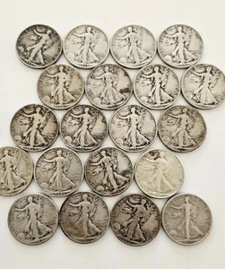 Lot of 20 90% Silver Circulated 50 Cent 1930s 1940s WALKING LIBERTY Halves Lot - Picture 1 of 2