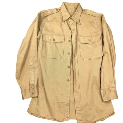 军用衬衫男式小号卡其色长袖夹克休闲工作服复古 — 第 1/4 张图片
