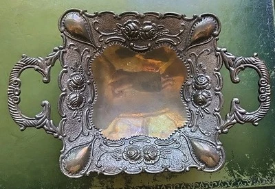 Studio Silversmiths 5 1/2" Square Dish Silver-plated Patina Footed With Handles - Image 1 of 4