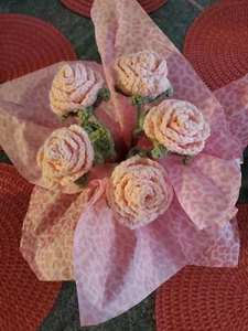 Delicate crochet pink flowers bouquet  - Picture 1 of 4