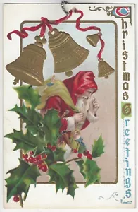 1908 Navidad SANTA CLAUS - Acebo y Campanas - Postal de Feliudos Vintage - Imagen 1 de 2