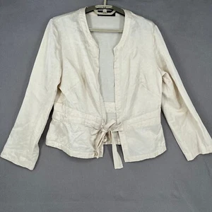 David Lawrence Cardigan Womens 12 Beige Silk Blend Tie Open Shiny Lightweight - Picture 1 of 15