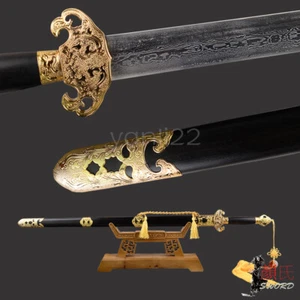Golden Fittings Jian Chinese Emperor Sword Double Edge Folded Steel Sharp Blade - Imagen 1 de 12