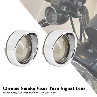 Chrome Turn Signal Light Visor Trim Ring Smoke Lens For Harley Sportster Softail - Изображение 1 из 4