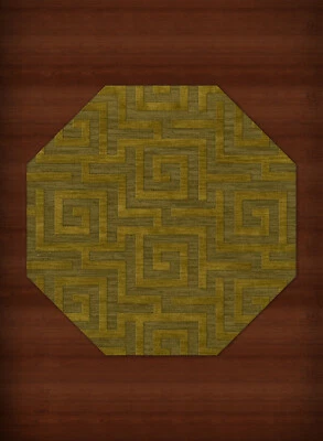 Green Transitional Hand Hooked Squares Curls Blocks Area Rug Geometric DV13 - Image 1 of 2