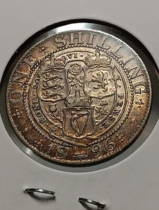 👉1896 UK  GREAT BRITAIN SILVER SHILLING AU CHOICE WITH STUNNING TONING  F/28 - Picture 1 of 3