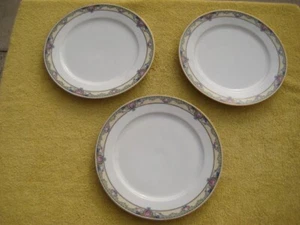10" dinner plate Thomas Bavaria The Admiral blue yellow border pink roses 3 lot - Picture 1 of 4