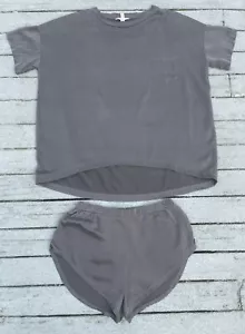 Lunya Washable Silk Oversized Tee Shirt Shorts Set In Meditative Grey Size XS/S - Picture 1 of 12