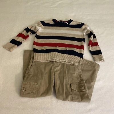 Детский PLACE для мальчиков свитер размер 3T желтовато-коричневый красный синий полоски хаки брюки класса/клуба - Изображение 1 из 4