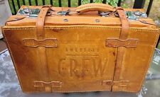 Vintage American Crew Leather Tan Men's Shaving Train Case Suitcase Briefcase 