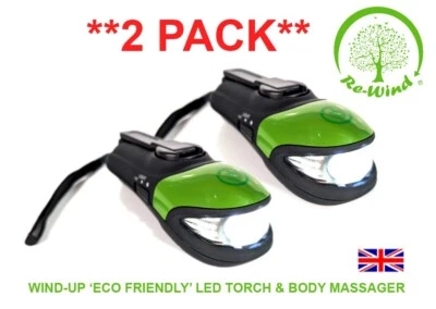  Re-Wind Wind-Up Led Torch with Wrist Strap **2 PACK** Ideal for Hiking Camping - Image 1 of 4