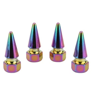 Neo Chrome Valve Stem Caps Spiked Car Truck Bike Tire Air caps USV Aluminum 4pcs - Photo 1 sur 4