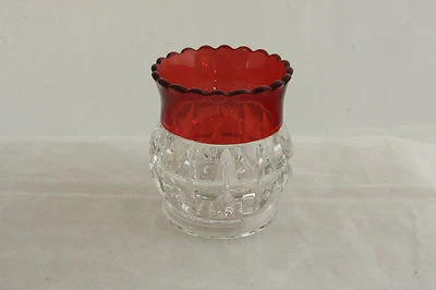 THOMPSON GLASS CRYSTAL RUBY STAIN TRUNCATED CUBE PATTERN TOOTHPICK HOLDER EAPG - Image 1 of 4