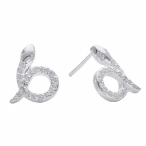 Silverly Sterling Silver Stud Earrings 925 Sparkly Cubic Zirconia Curled Snake - Picture 1 of 3