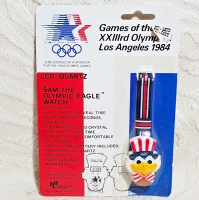 VINTAGE 1984 LOS ANGELES OLYMPICS LCD QUARTZ WRIST WATCH SAM THE EAGLE BAND - Image 1 of 4