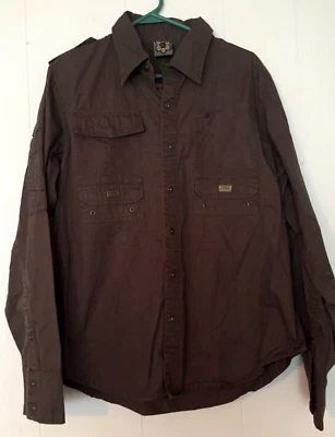 Black Label Gun Metal shirt snap close size XL men long sleeve brown pockets - Image 1 of 4