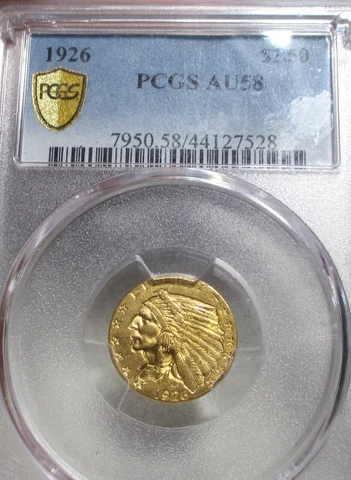 1926 GOLD $2.5 DOLLAR INDIAN HEAD QUARTER EAGLE PCGS AU58 RARE US COIN Cover