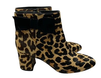 Kate Spade Holly Calf Hair Leopard Print Heeled Boots Booties 8.5 Velvet Bow - Image 1 of 4