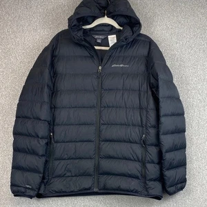 Eddie Bauer down puffer jacket coat L black gorpcore travel packable EB 650 - Picture 1 of 10