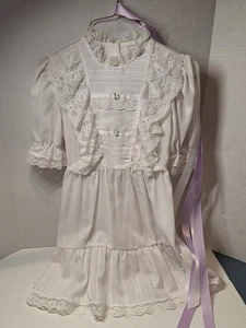 Stati Uniti vintage Abito, bambina taglia 7, bianco, poliestere, tipo fagiano - Foto 1 di 5