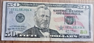 $50 DOLLAR BILL US NOTE 2004 A SERIES DOUBLE DATE 2122 & 1936 + MISCUT RARE!!! - Picture 1 of 7