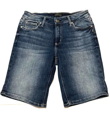 Bermudas plateadas Jean Co. Elyse para mujer de mezclilla de diseñador de calidad Foto 1 de 4