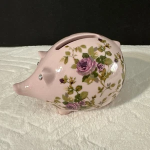 Royal Albert Old Country Roses Chintz Piggy Bank Rhinestone Eyes Floral Pattern - Picture 1 of 6