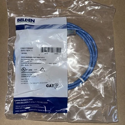 BELDEN CAT6+ Patch Cord, Bonded-Pair, 4 Pair, 24 AWG Solid, CMR, Blue, 7 ft. - Image 1 of 2