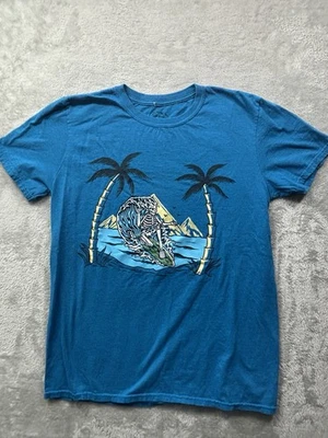 Camiseta Call Your Mother Surf Esqueleto Palmeras Océano Gráfico Camisa Azul S Foto 1 de 4