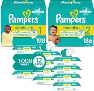 Pampers Pañales y Toallitas Bebé Kit de Inicio, Swaddlers Desechables Tallas 1 (198 Co - Imagen 1 de 9