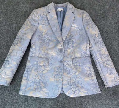 Tahari Petite Silver Blue Floral  Long Sleeve  Polyester Blazer Size 6 P - Image 1 of 4
