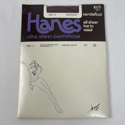 Винтажные ультратонкие колготки Hanes размер A бордовые Sandalfoot от носка до талии - Изображение 1 из 4
