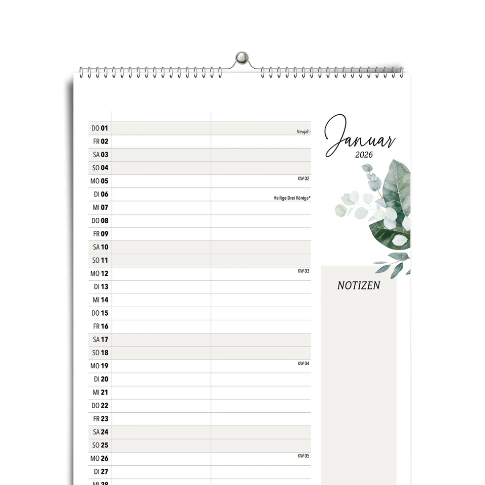 HEAVENANDPAPER heaven+paper® A4 Wandkalender 2 Spalten GREEN 2026