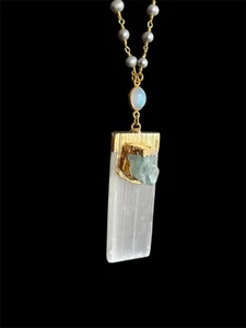 Handmade Multi Stone Drop Necklace Gold Plated Jewelry Elegant Gift For Her - Picture 1 of 5