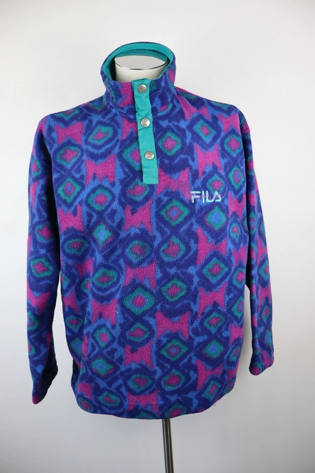 FILA POLARTEC FELPA CON BOTTONI UOMO TG 50 MAN SWEATSHIRT CASUAL VINTAGE PILE - Imagen 1 de 4