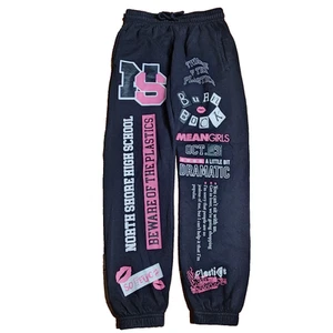 Pantalones deportivos Mean Girls negros XS Y2K años 90 cultura pop película salón pantalones - Imagen 1 de 8