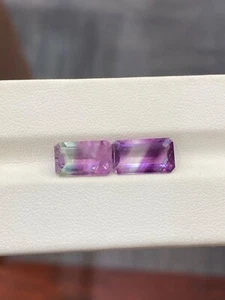 6.99 ct Best Grade Luster / Natural BI Color Fluorite - Octagon 2 pc Gem Video ! - Picture 1 of 2