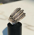 Sterling Silver & Black Rhodium Seven Row Bridge Style Diamond Ring  Size 7
