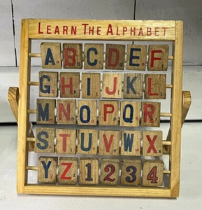 Vtg Wood Learn The Alphabet Abacus Style Folding Standing Educational Flip Toy - Picture 1 of 10