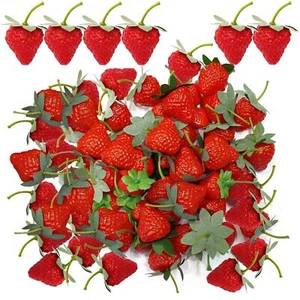 100 Pieces Artificial Strawberries Fake Fruit Realistic Food Display Props - Picture 1 of 7