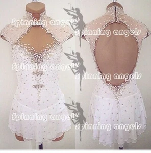 Figura de hielo vestido de patinaje/baile/bastón traje giratorio Custome blanco - Imagen 1 de 5