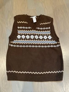 EUC Janie and Jack boy FALL WINTER HOLIDAY brown blue fair isle sweater vest 5 - Picture 1 of 5