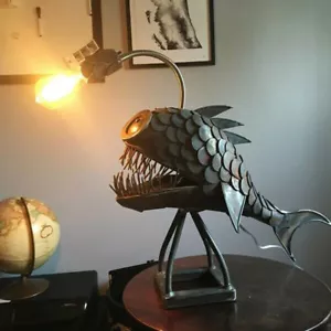 Angler Fish Lamp USB Rechargeable Desktop Metal Light Handmade Craft Home Tools - Picture 1 of 12