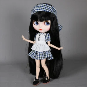 12" Blythe doll Nude white skin joint body black hair matte face makeup eyebrows - Picture 1 of 5