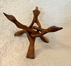 Vintage Hand Carved Wood Sculpture Statue of 3 Dogs Intertwined - Picture 1 of 3